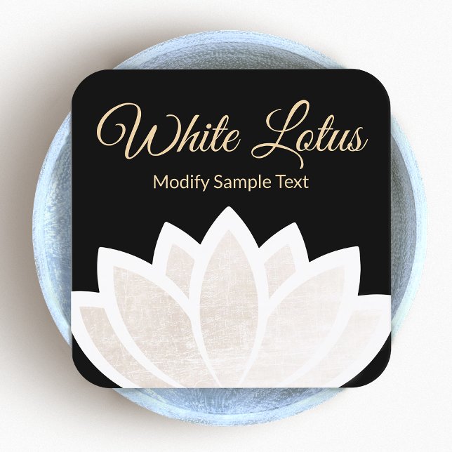 White Lotus Flower Black Square Yoga Business Card (Creator Uploaded)