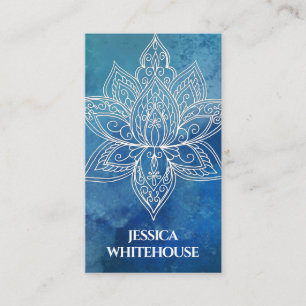 White Lotus Flower Blue Watercolor Business Card