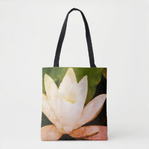 White lotus flower, botanical photo tote bag