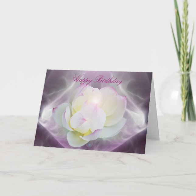 White lotus flower happy birthday card (Front)
