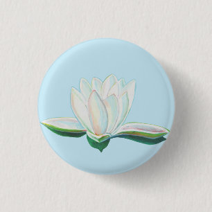 White Lotus Flower Illustration  3 Cm Round Badge
