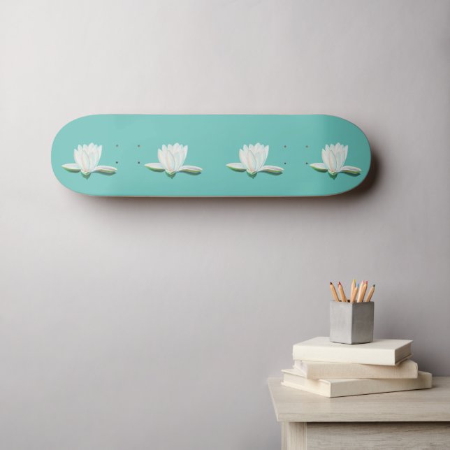 White Lotus Flower Illustration Calm Mint Green Skateboard (Wall Art (Horz))