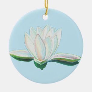 White Lotus  Flower Illustration  Ceramic Tree Decoration