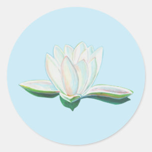 White Lotus Flower Illustration Classic Round Sticker