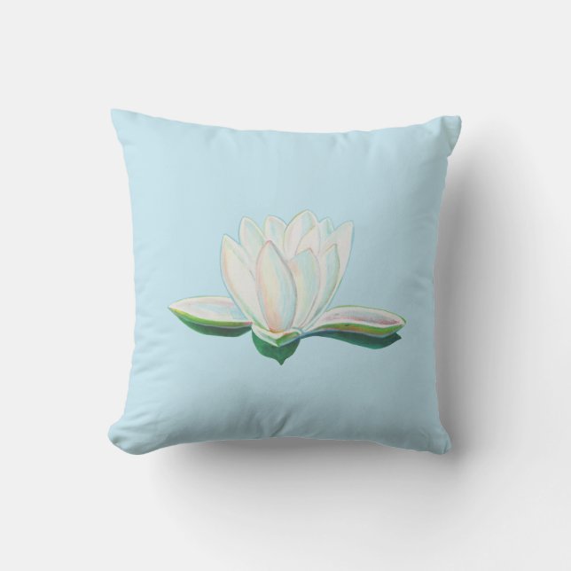 White Lotus  Flower Illustration   Cushion (Front)