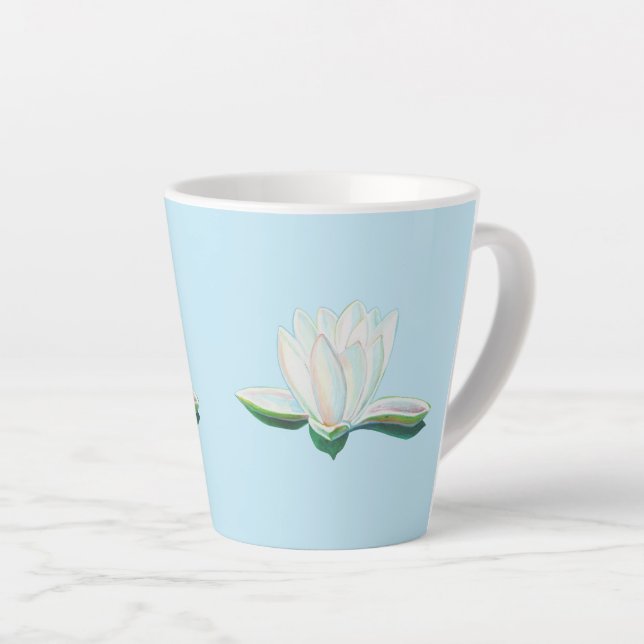 White Lotus  Flower Illustration  Latte Mug (Right Angle)