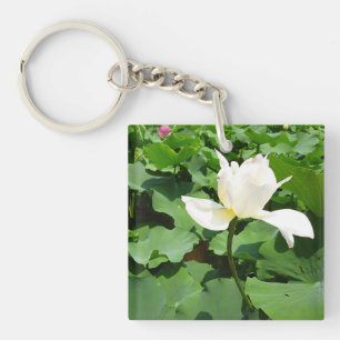 White Lotus Flower Key Ring