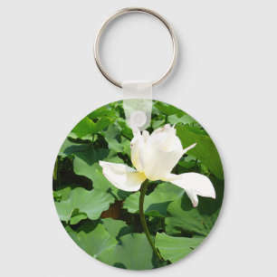 White Lotus Flower Key Ring