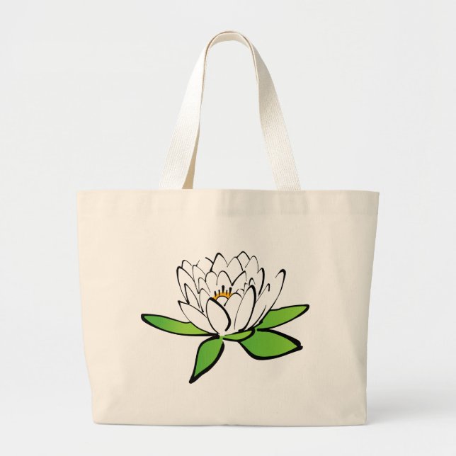 white Lotus Flower Large Tote Bag (Front)