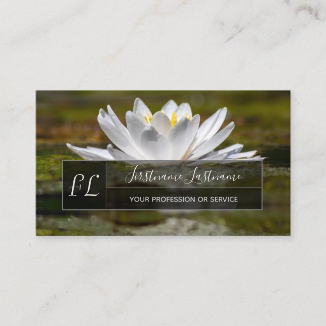 White lotus flower mental health coach monogram business card (Front)