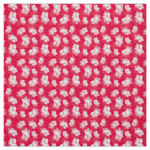 White Lotus Flower Pattern on Pink Background Fabric