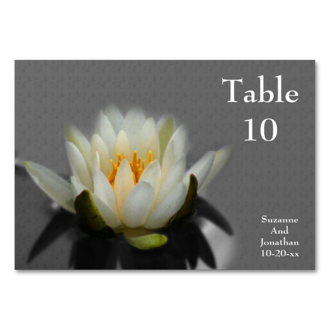 White Lotus Flower Personalised Table Number (Front)