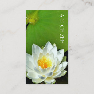 White Lotus Flower Photo Bright Green Business Card