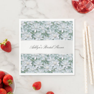 White Lotus Flowers Bridal Shower Napkin