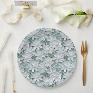 White Lotus Flowers Bridal Shower Paper Plate