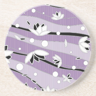 White Lotus Flowers on Purple Stripes Coaster