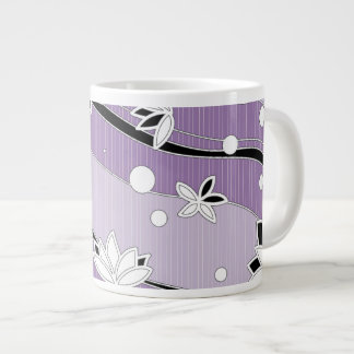 White Lotus Flowers on Purple Stripes Large Coffee Mug