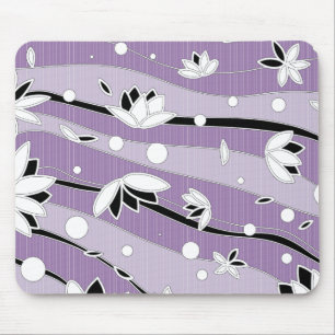 White Lotus Flowers on Purple Stripes Mouse Pad