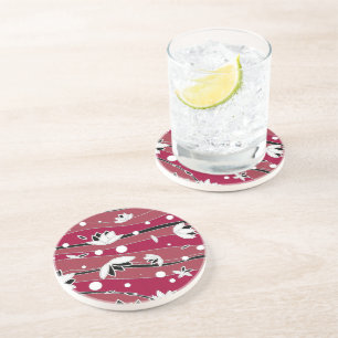 White Lotus Flowers on Red Stripes Coaster