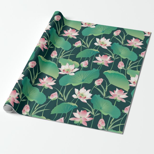 White Lotus Garden Wrapping Paper (Unrolled)