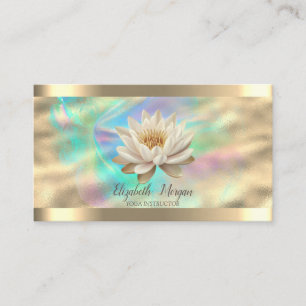 White Lotus Gold Stripe Rose Gold Holographic Ink Business Card