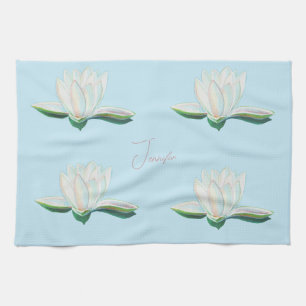 White Lotus Luminous Illustration Personalised Tea Towel