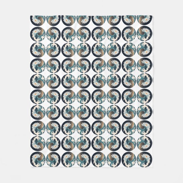 White Lotus & Ocean Wave – Elegance in Motion Fleece Blanket (Front)