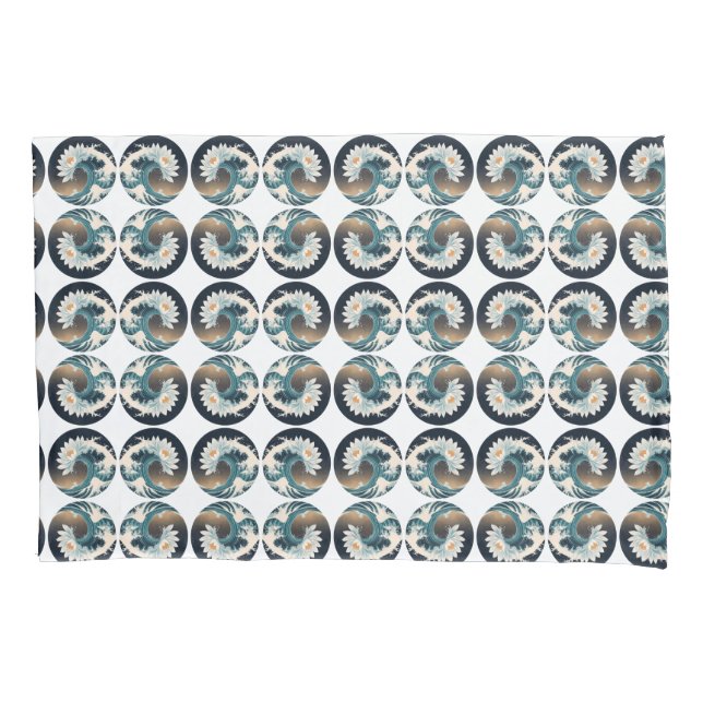 White Lotus & Ocean Wave – Elegance in Motion Pillowcase (Front)