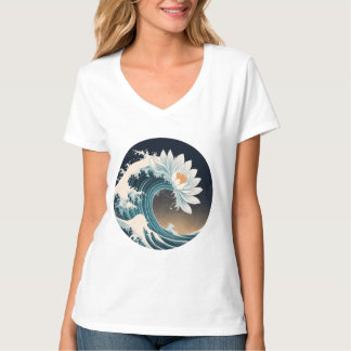White Lotus & Ocean Wave – Elegance in Motion T-Shirt