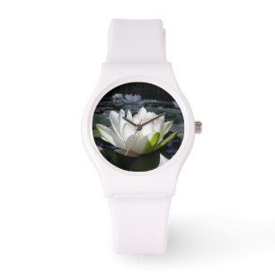 White Lotus on Sporty Watch, White Silicone Strap Watch