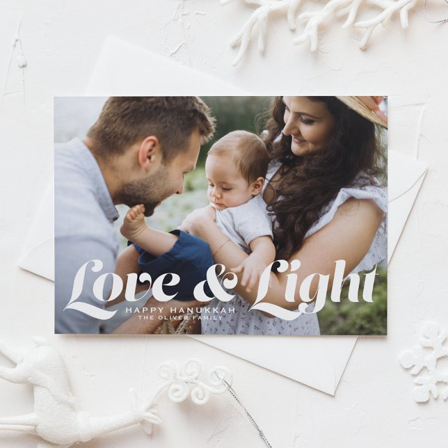 White Love and Light Typography Photo Hanukkah Holiday Card (Creator Uploaded)