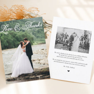 White Love and Thanks Pretty Script Photo Wedding Thank You Card