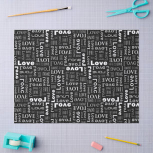 White Love Black Background Tissue Paper
