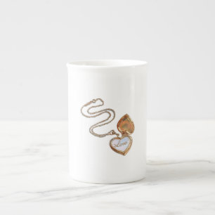 White Love Gold Heart Necklace Bone China Mug