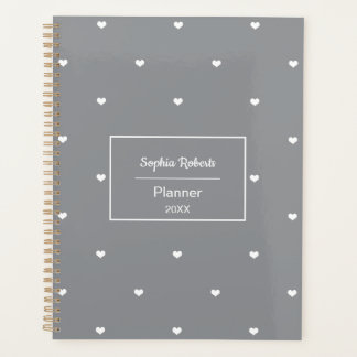 White Love Hearts Grey Pattern Planner