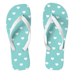 White love hearts on turquoise jandals