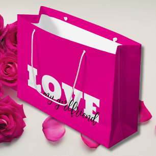 White LOVE Hot Pink Valentine Large Gift Bag