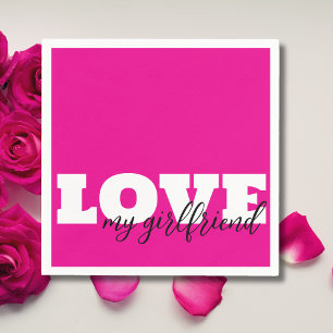 White LOVE Hot Pink Valentine Napkin