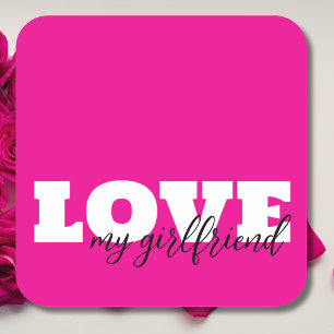 White LOVE Hot Pink Valentine Square Sticker