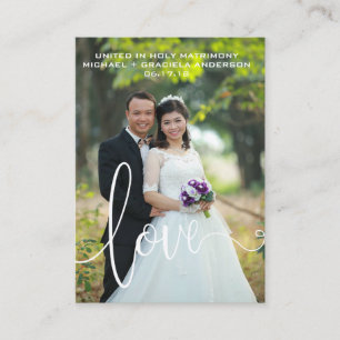 White Love Script Overlay Wedding Favour Holy Card