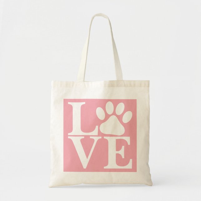 White LOVE Word Dog Paws Pattern On Blush Pink Tote Bag (Front)