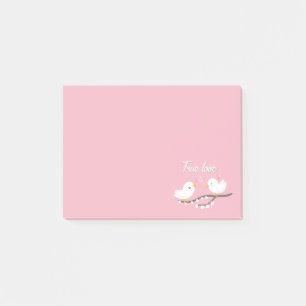 White Lovebirds True Love Pink Wedding Post-it Notes