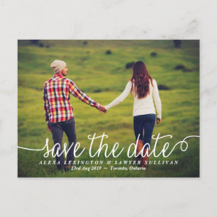 White Lovely Calligraphy Photo Save the Date Announcement Postcard
