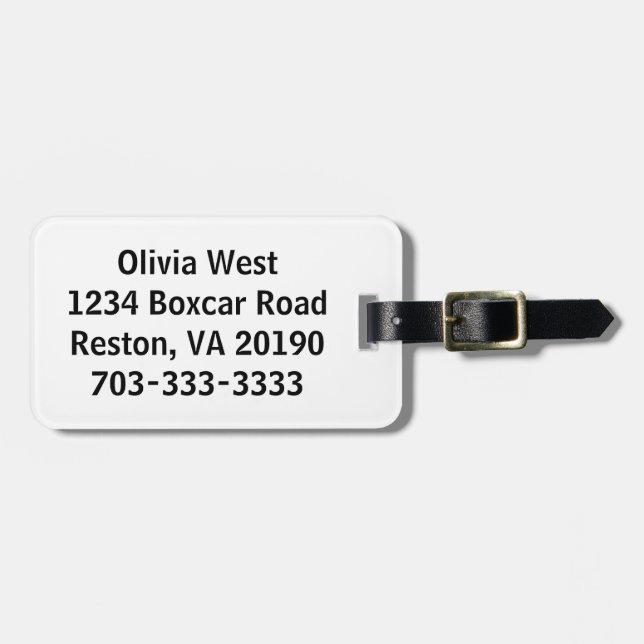 White Luggage Bag Tag (Front Horizontal)
