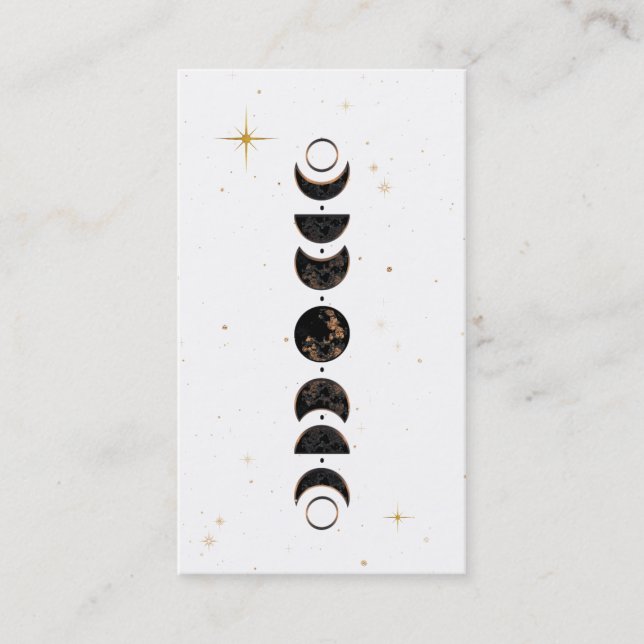*~* White Lunar Cosmic Moon Phases Universe Shaman Business Card (Front)