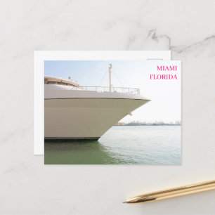 White Luxury yacht Ocean Miami Florida postcard