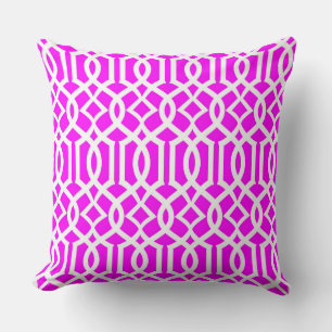 White Magenta Moroccan Trellis Decor Pillow