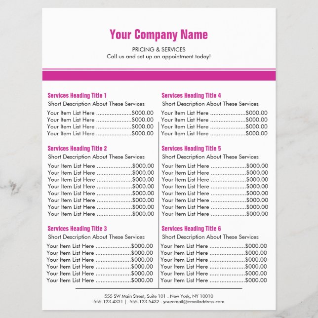 White Magenta Simple Border Price List 6 Flyer (Front)