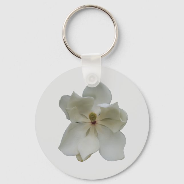White Magnola flower on a key chain (Front)