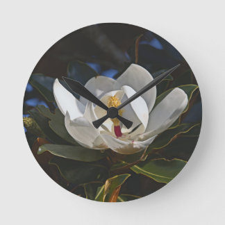 White Magnolia Bloom Wall Clock
